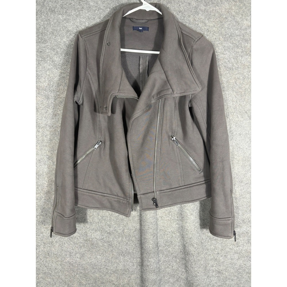 Gap Womens Moto Jacket Gray Fleece Asymmetrical Zip Biker Coat Fall 2010 Medium